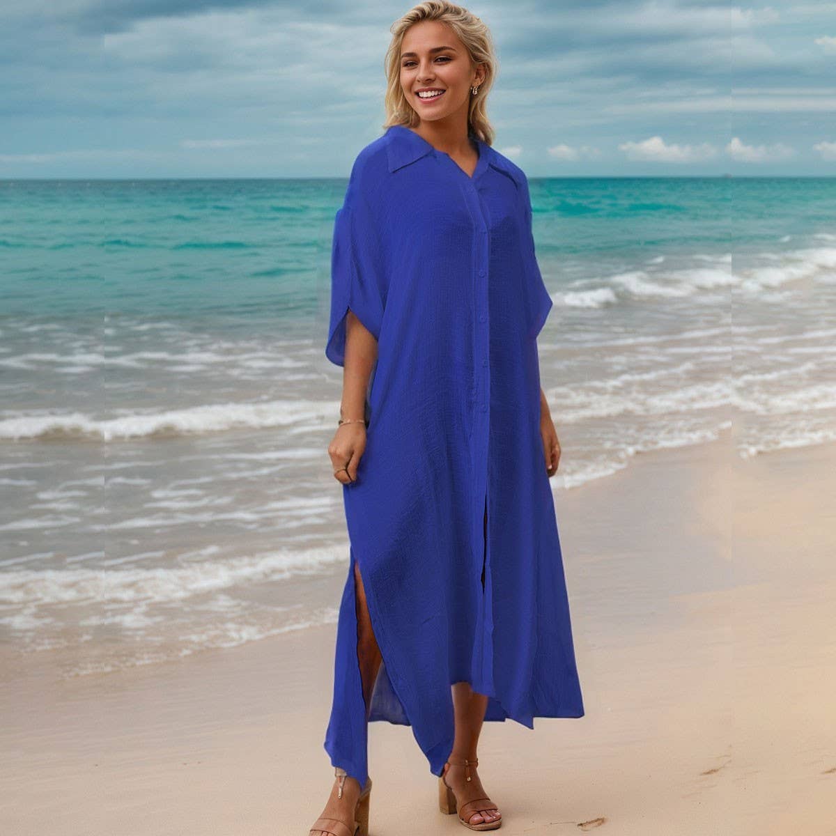 Bamboo Cotton Beach CoverUp Solid Color BikiniShirt_CWMM6300