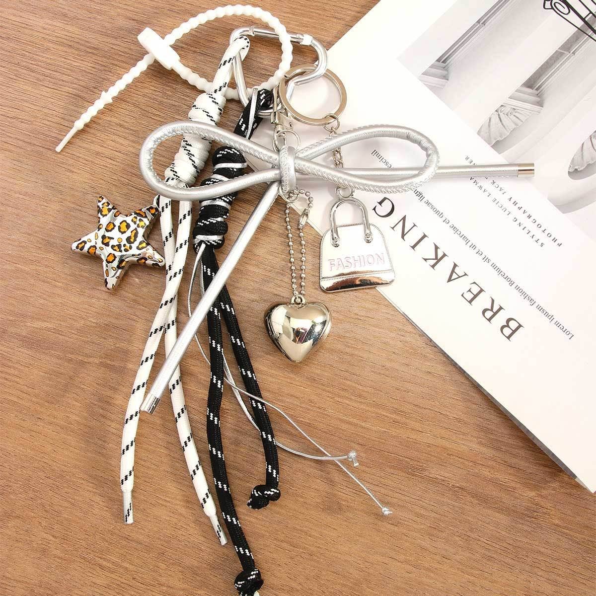 Leopard Star Mini Bag Charm with Heart Bow