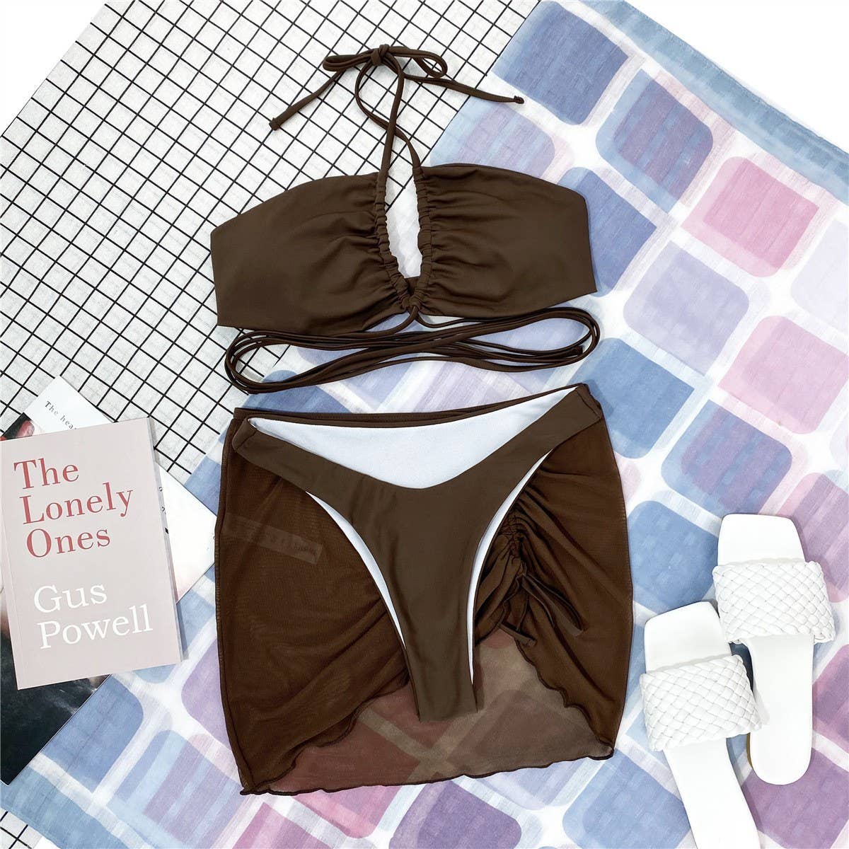 HALTERNECK SPLIT 3-PIECE BIKINI SET | MULTICOLOR