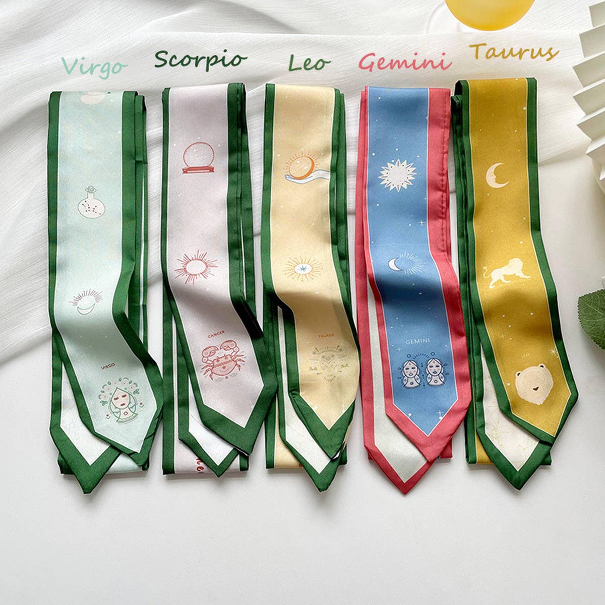 Zodiac Print Skinny Scarf for Hair and Bag Tie_CWASC0736