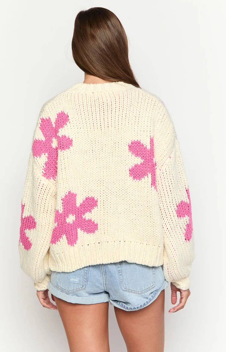 FLORAL PRINT TOP CREW NECK IN CONTRASTING COLORS