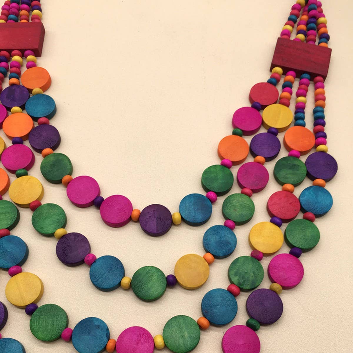 HANDMADE WOODEN BEADED MULTI-LAYERED NECKLACE
