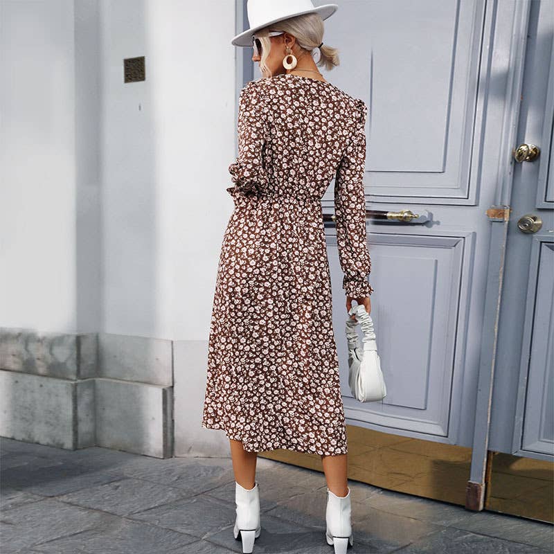 Floral split V-neck French dress