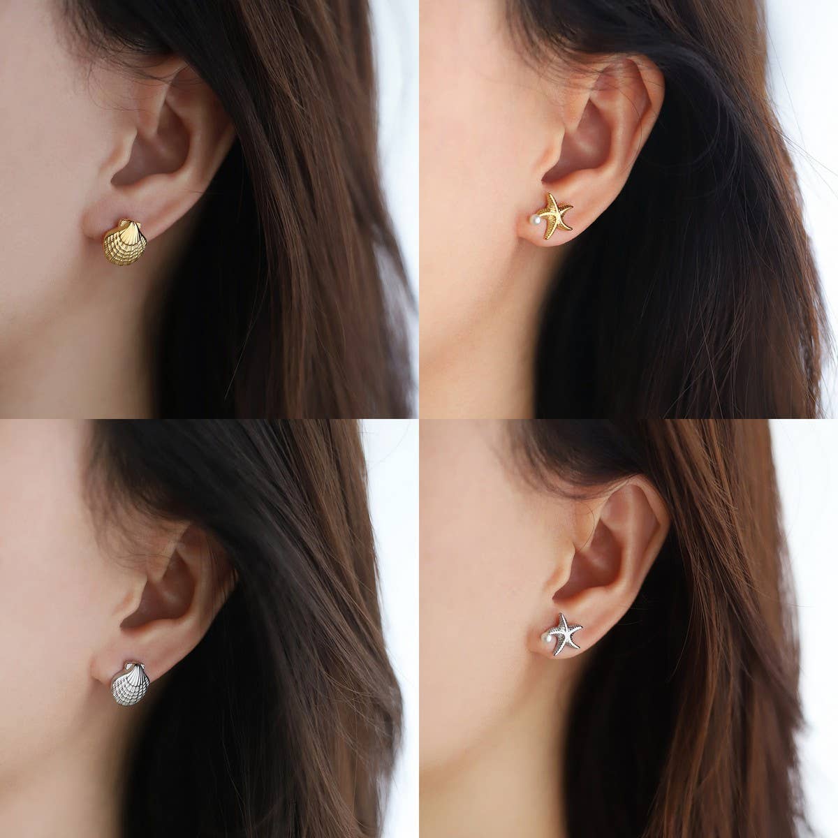 Gold Plated Ocean Star Pearl Asymmetric Earrings