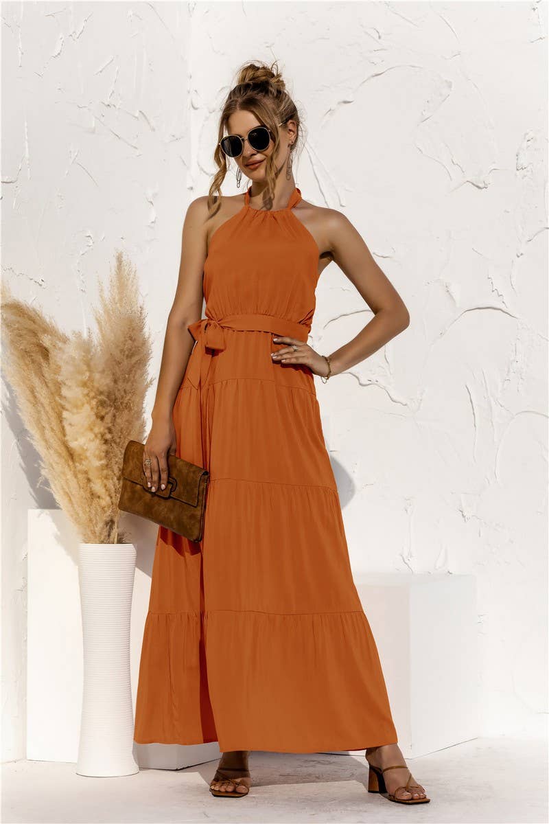 CWDMD4828_SUMMER HALTER NECK STRAPPY BACKLESS DRESS