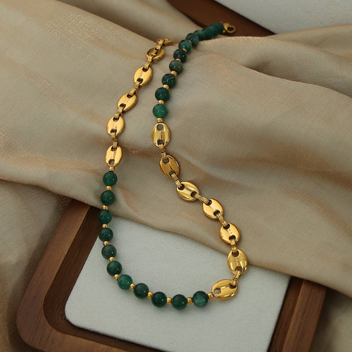 NATURAL STONE AGATE TITANIUM STEEL NECKLACE