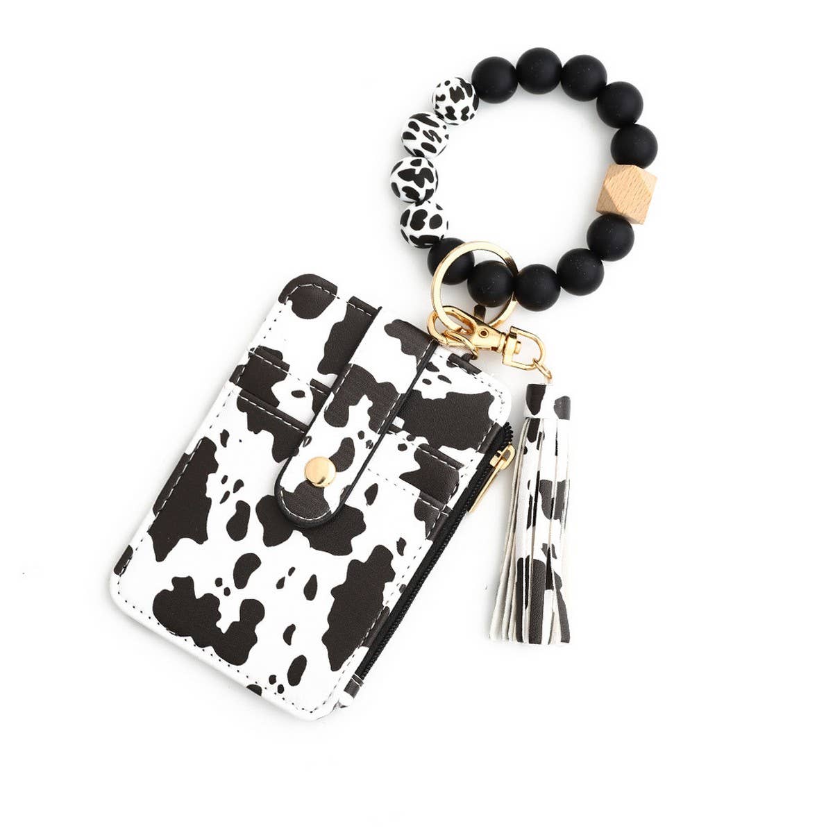 SILICONE BRACELET LEATHER WALLET TASSEL KEYCHAIN