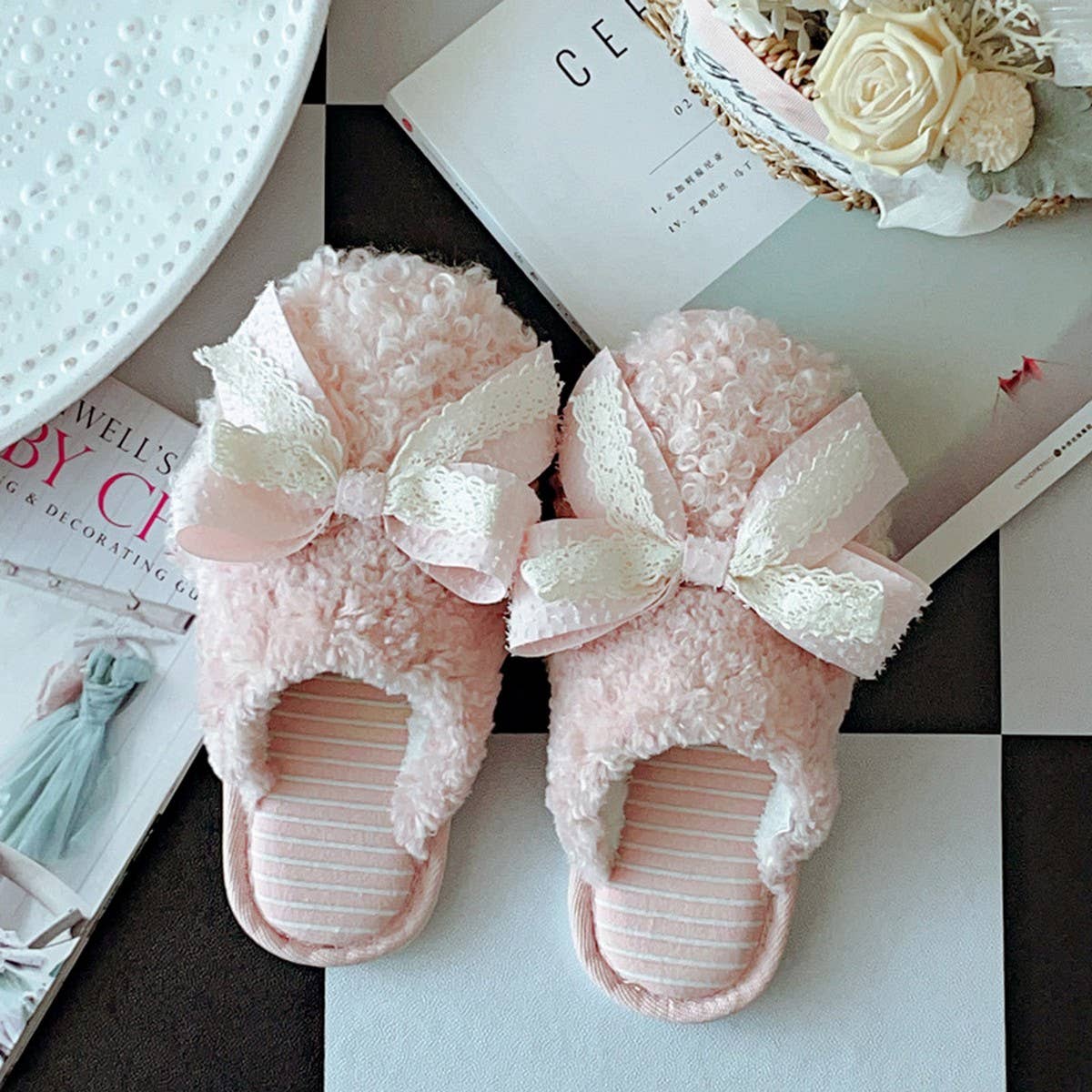 NEW BOWKNOT COTTON NON-SLIP SLIPPERS FOR WOMEN