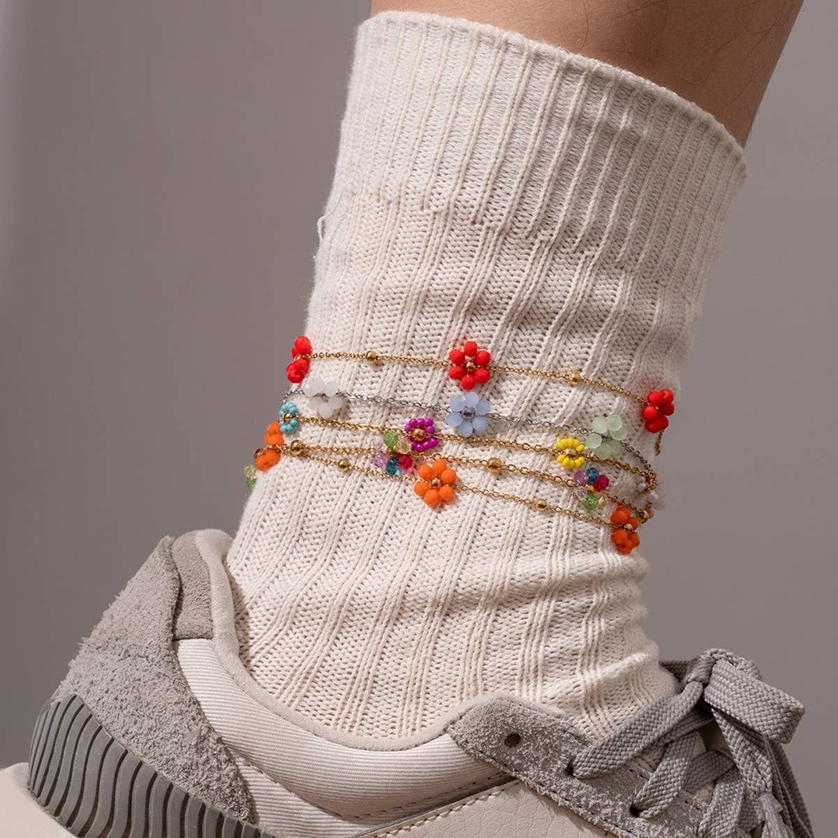 Colorful Stainless Steel Flower Anklet