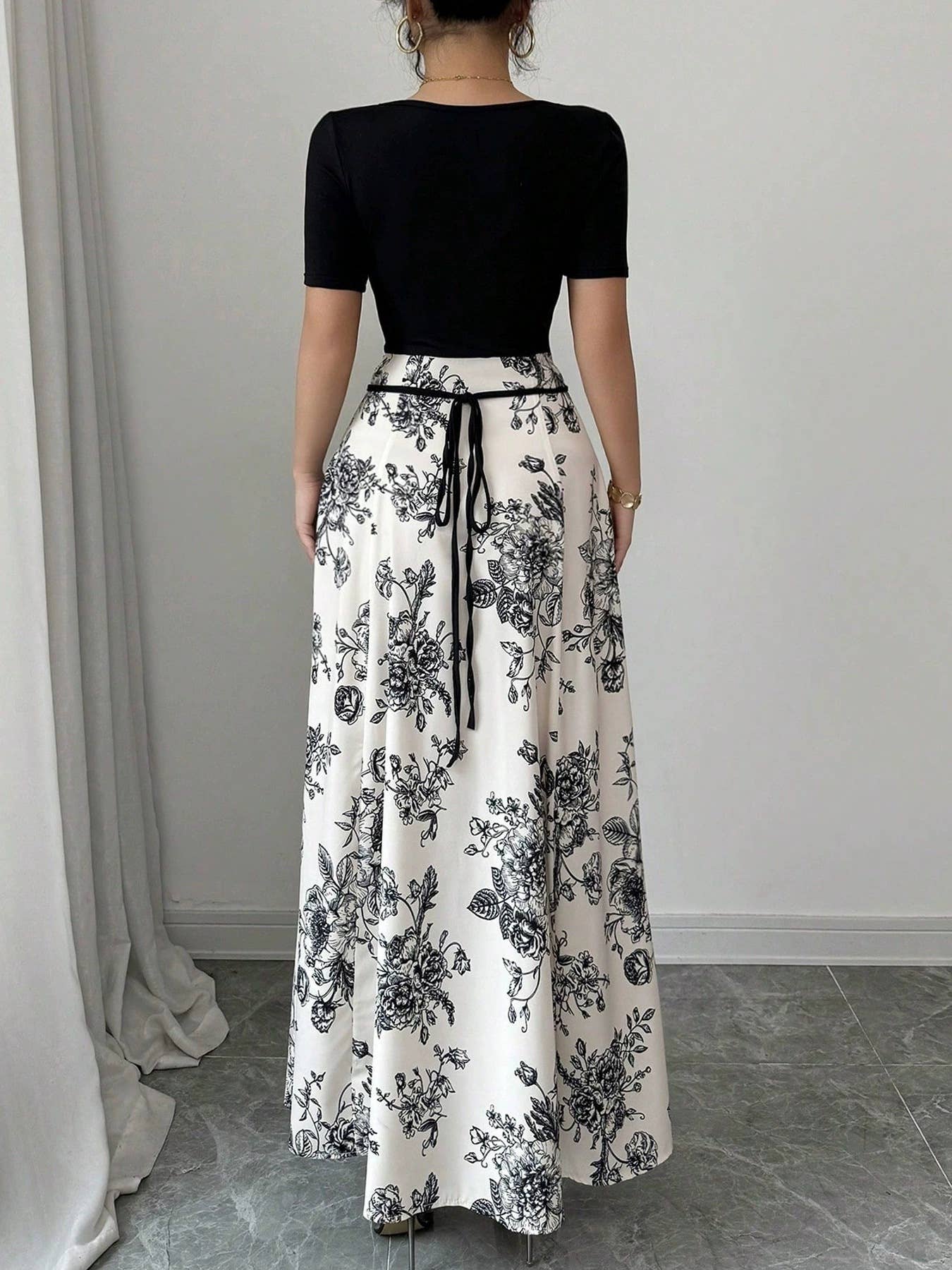 Floral print vacation style patchwork long dress