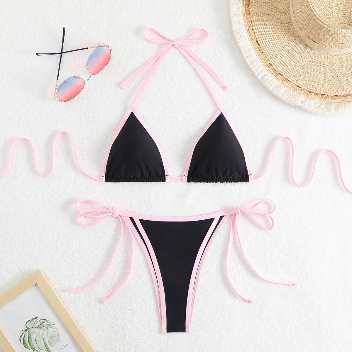 SOLID COLOR BIKINI SET - SEXY TIE SIDE SWIMSUIT_CWMW0915