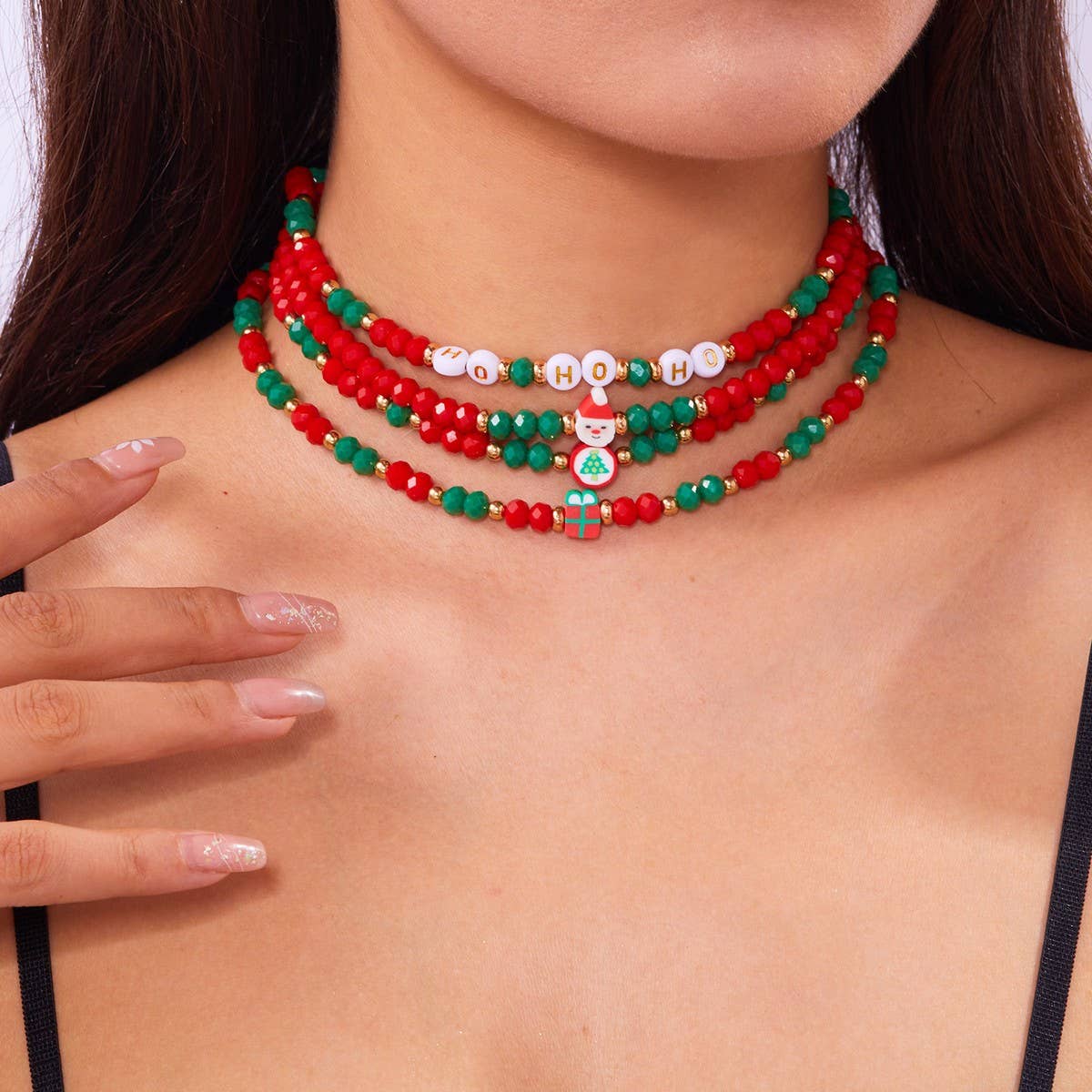 CWAJE2517_CHRISTMAS BEADED MULTI-LAYER NECKLACE