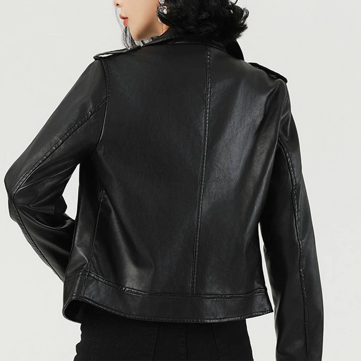 Spring Crop PU Biker Jacket??œSlim Fit Leather Coat_CWMM9019