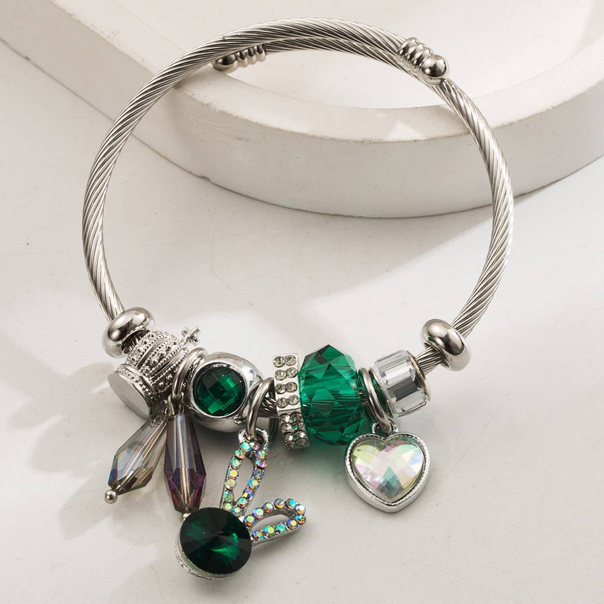Silver Stainless Steel Bracelet with Rabbit & Heart