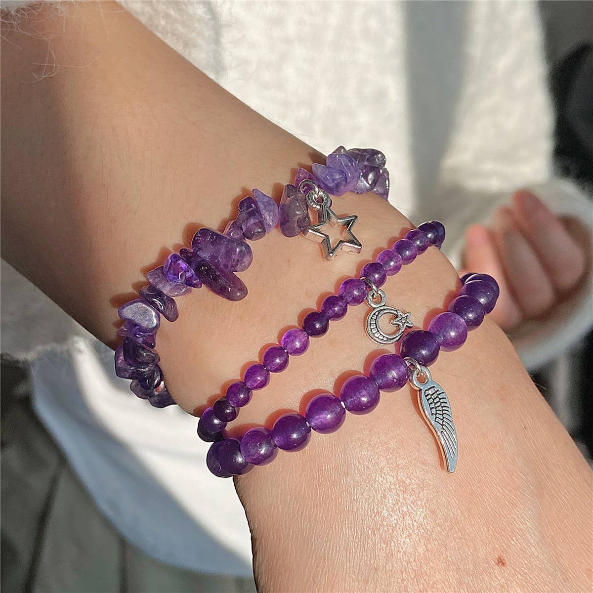 CWAJE4223_NATURAL STONE SIMPLE STAR LEAF PENDANT BRACELET