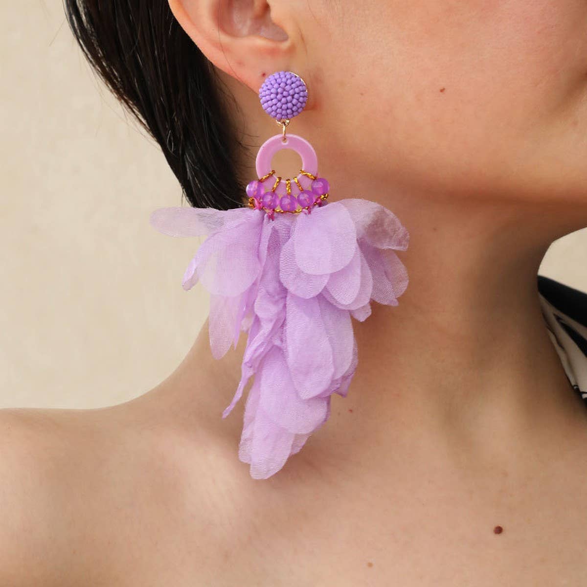 Handmade Long Statement Floral Fabric Earrings