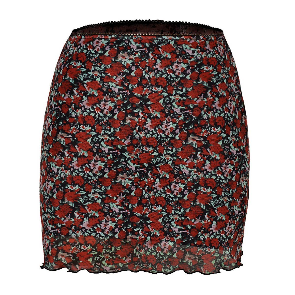PRINTED MESH SKIRT DOUBLE LAYER SLIM HIP SKIRT_CWAB4794