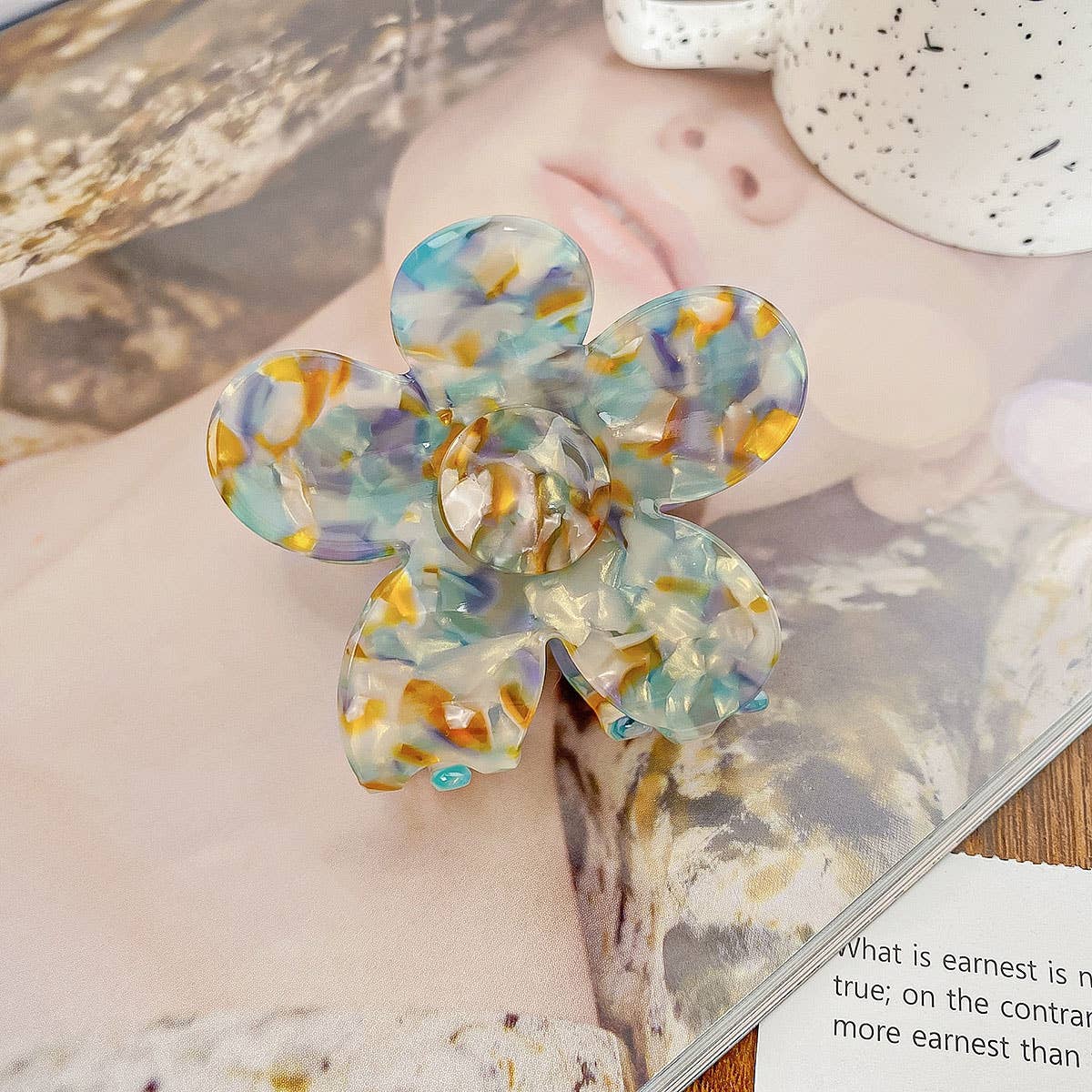 2.7" Flower Tortoise Shell Hair Claw Clips_CWAHA0383
