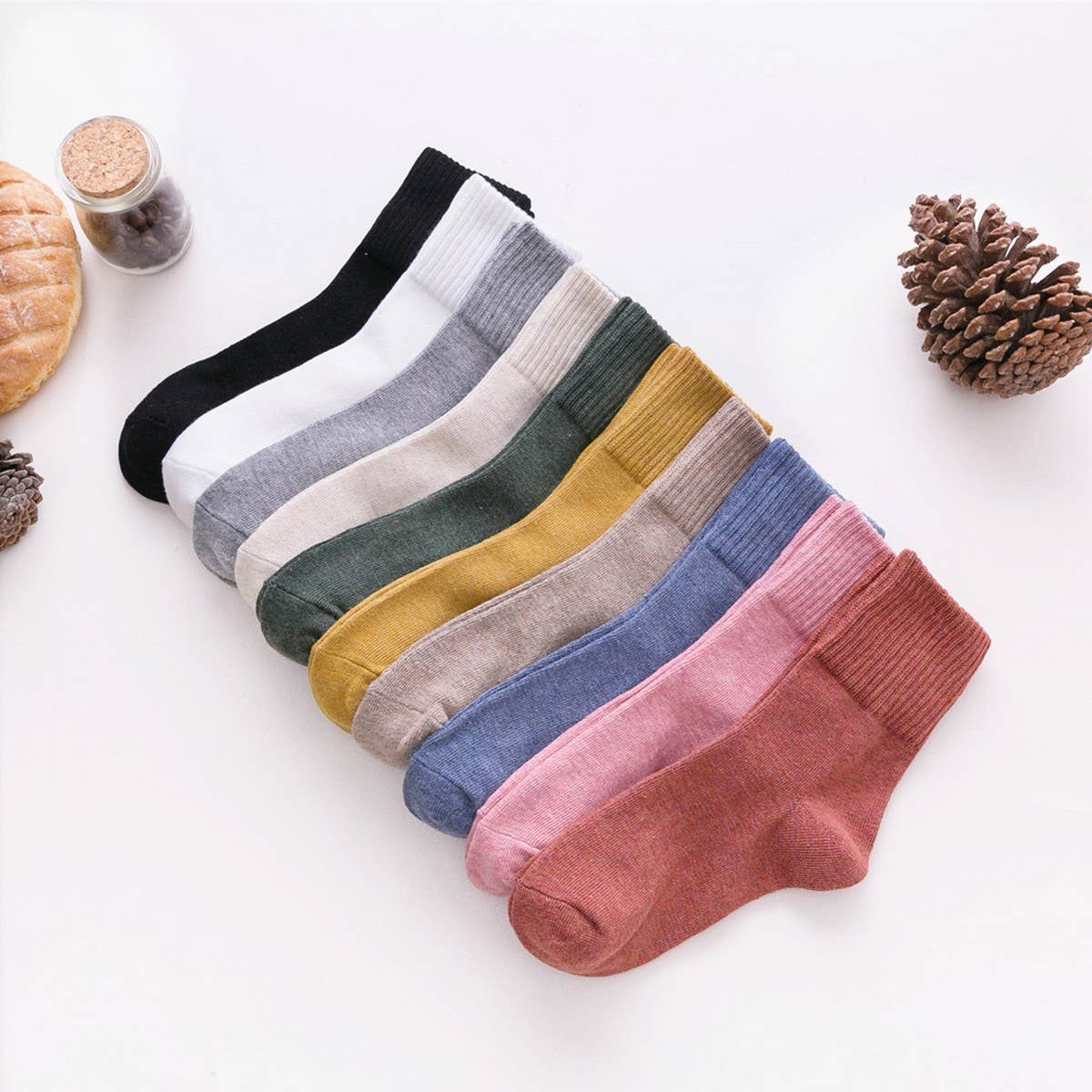 NEW SOLID COLOR HIGH CUFF WOMEN'S MID-CALF SOCKS_CWMS1392