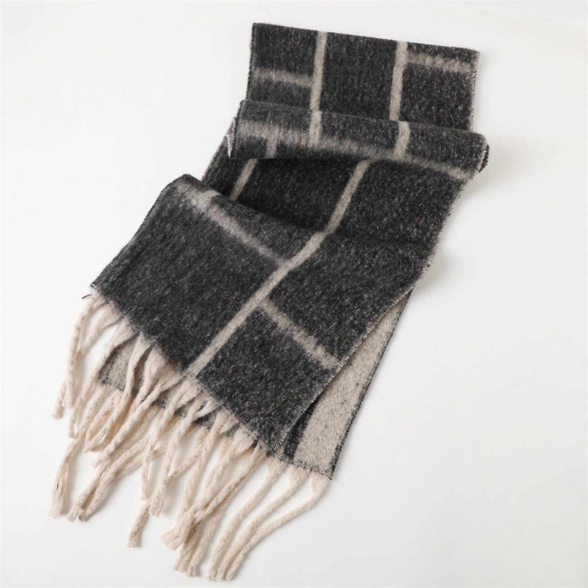 Minimalist Grid Scarf Shawl with Warm Texture