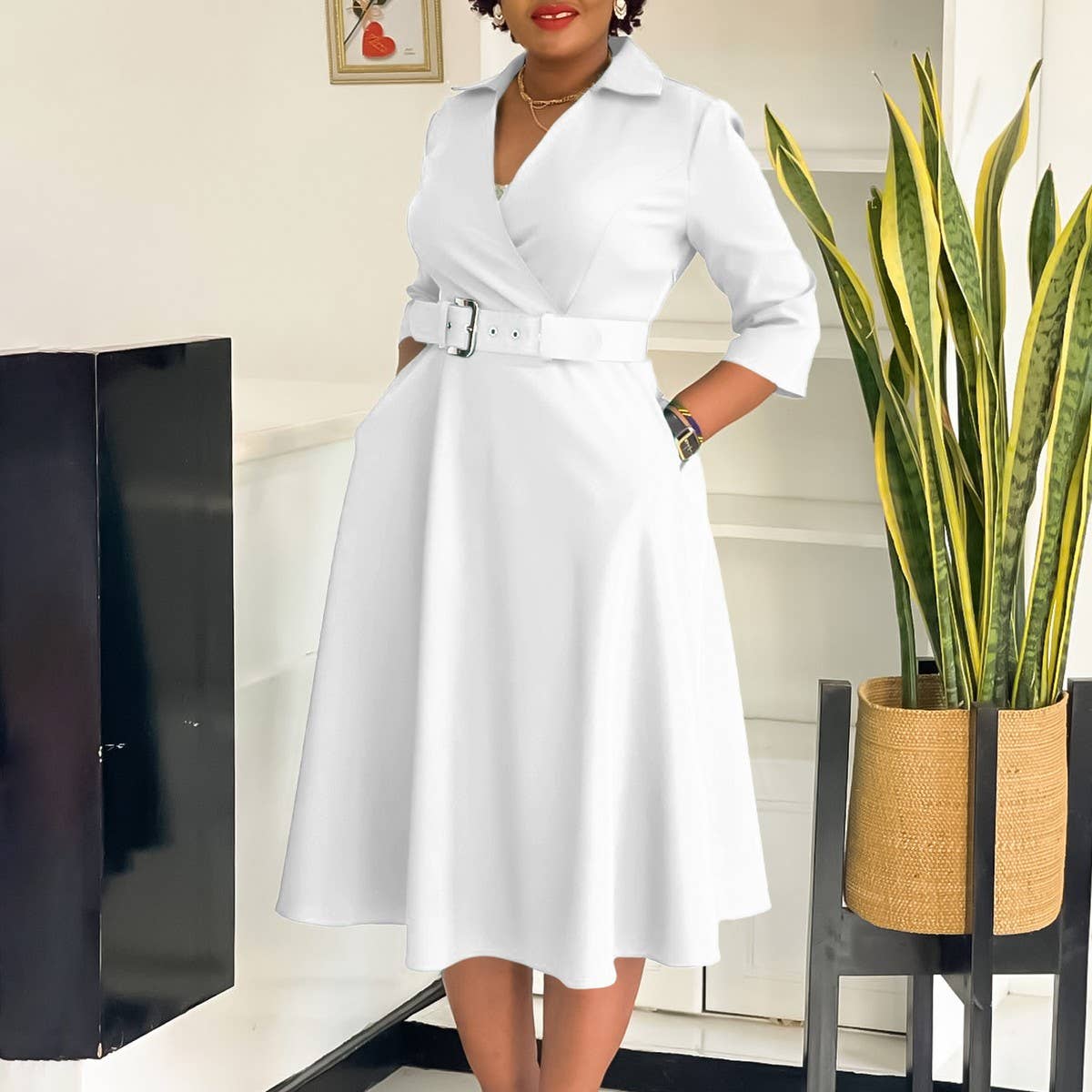 FASHIONABLE AND ELEGANT SOLID COLOR PLUS SIZEDRESS_CWDMD3659