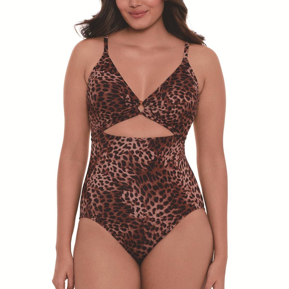 LEOPARD PRINT SLIM CUT-OUT BIKINI SWIMSUIT