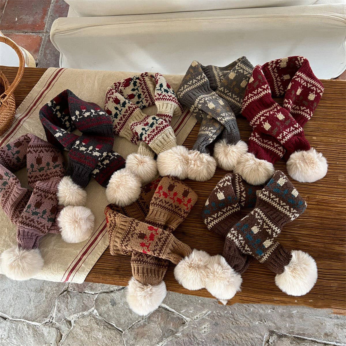 CUTE DOUBLE BALL WARM CHILDREN'S KNITTED SCARF
