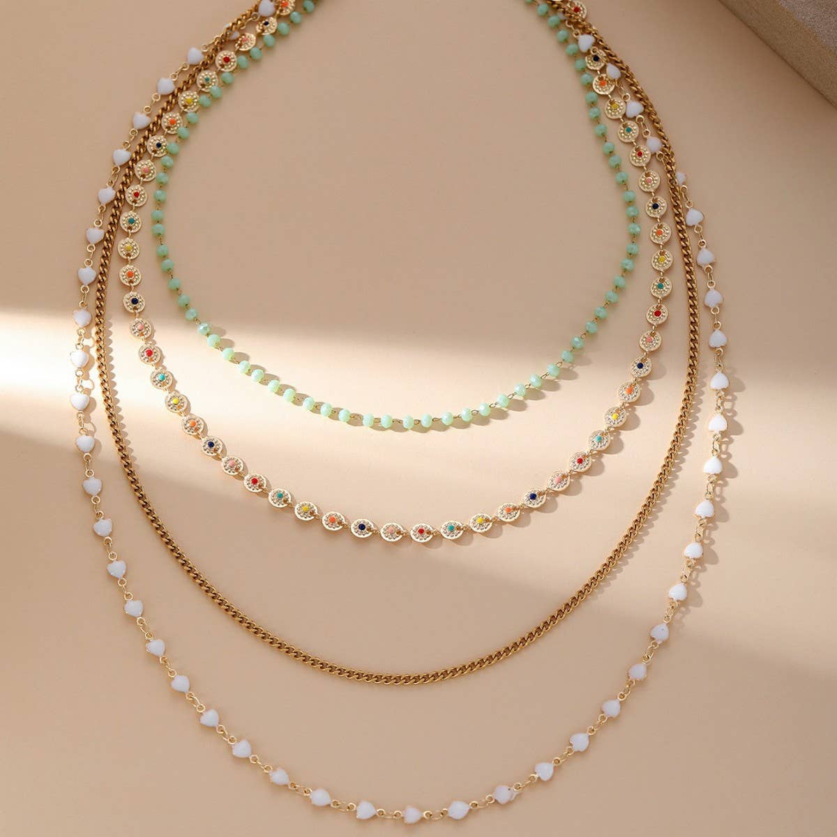 VINTAGE MULTI-LAYERED BEADED OIL DROP NECKLACE