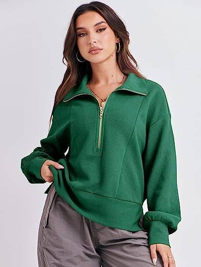ZIPPER LONG-SLEEVED LOOSE PULLOVER SPORTS HOODIE
