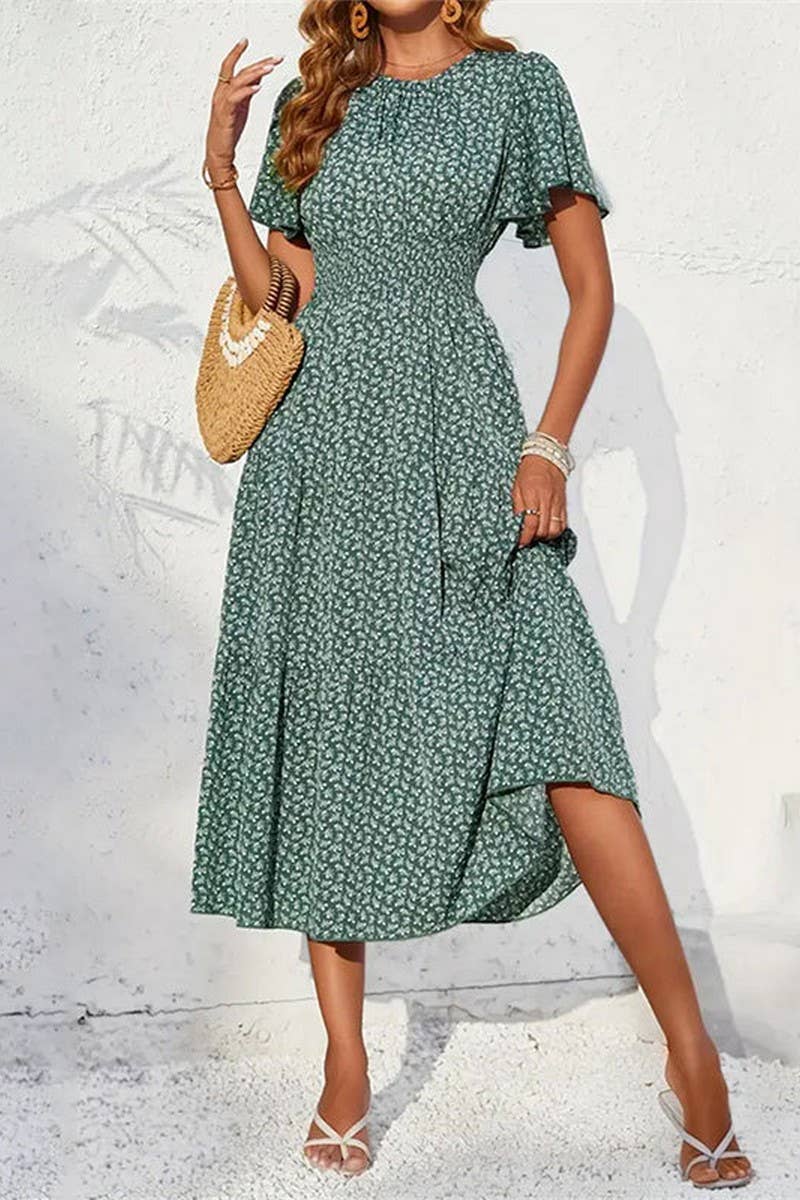CWDMD5036_SPRING AND SUMMER FLORAL WAIST CAKE DRESS