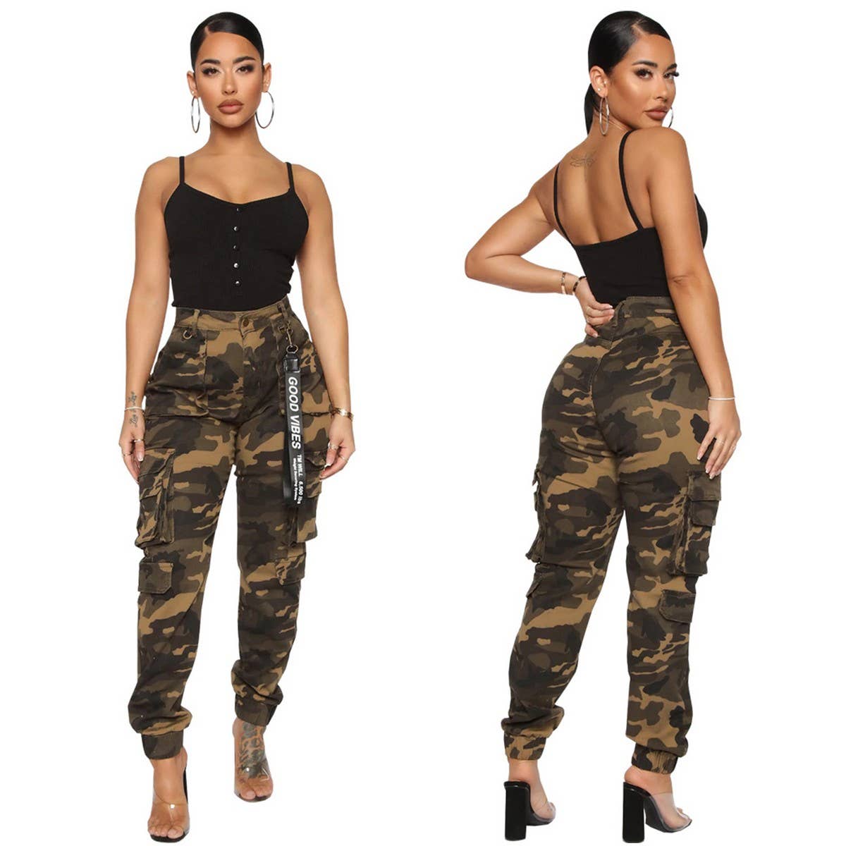WOMENS SLIM FITTING MULTI POCKET CARGO PANTS_CWBLP0354