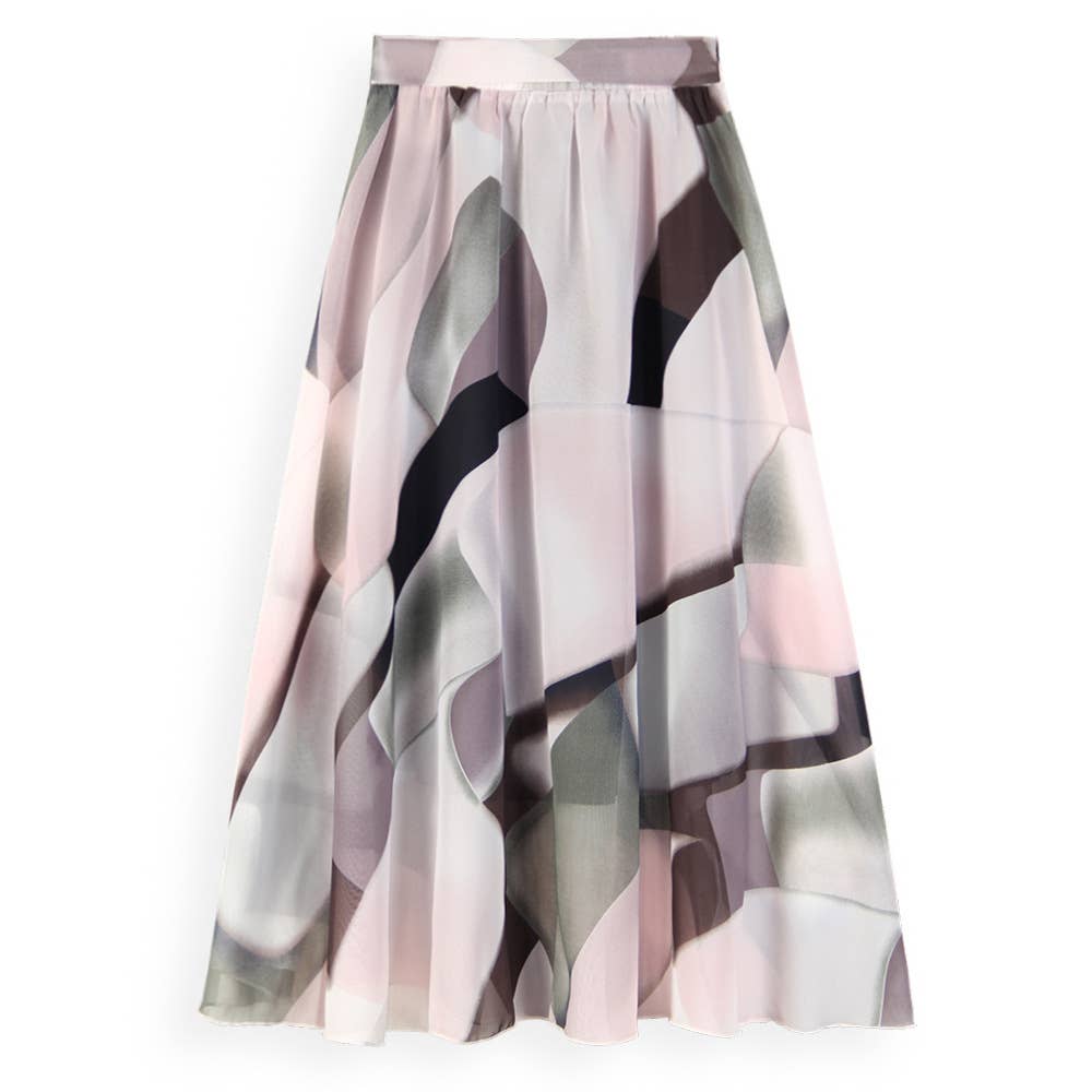 Floral large swing A-line chiffon long skirt