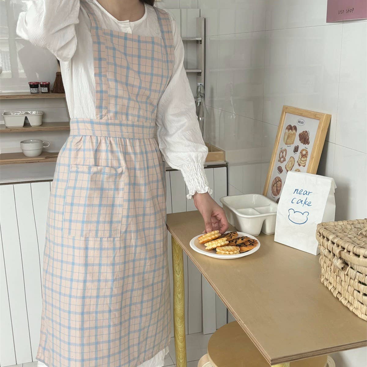 PLAID APRON FOUR-COLOR CAFE WORK APRON_CWMM5813