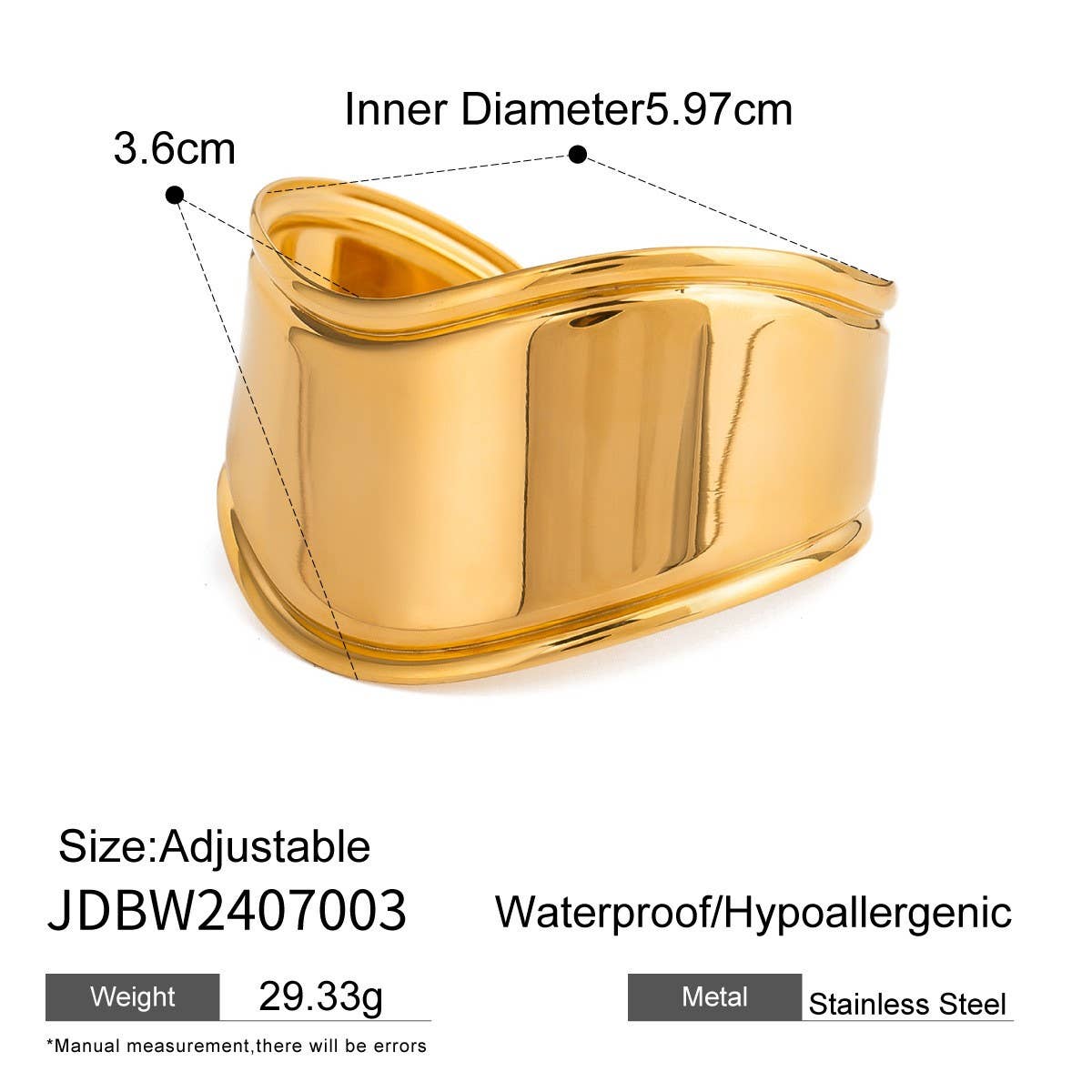 Gold Stainless Steel Pearl Open Cuff Bracelet