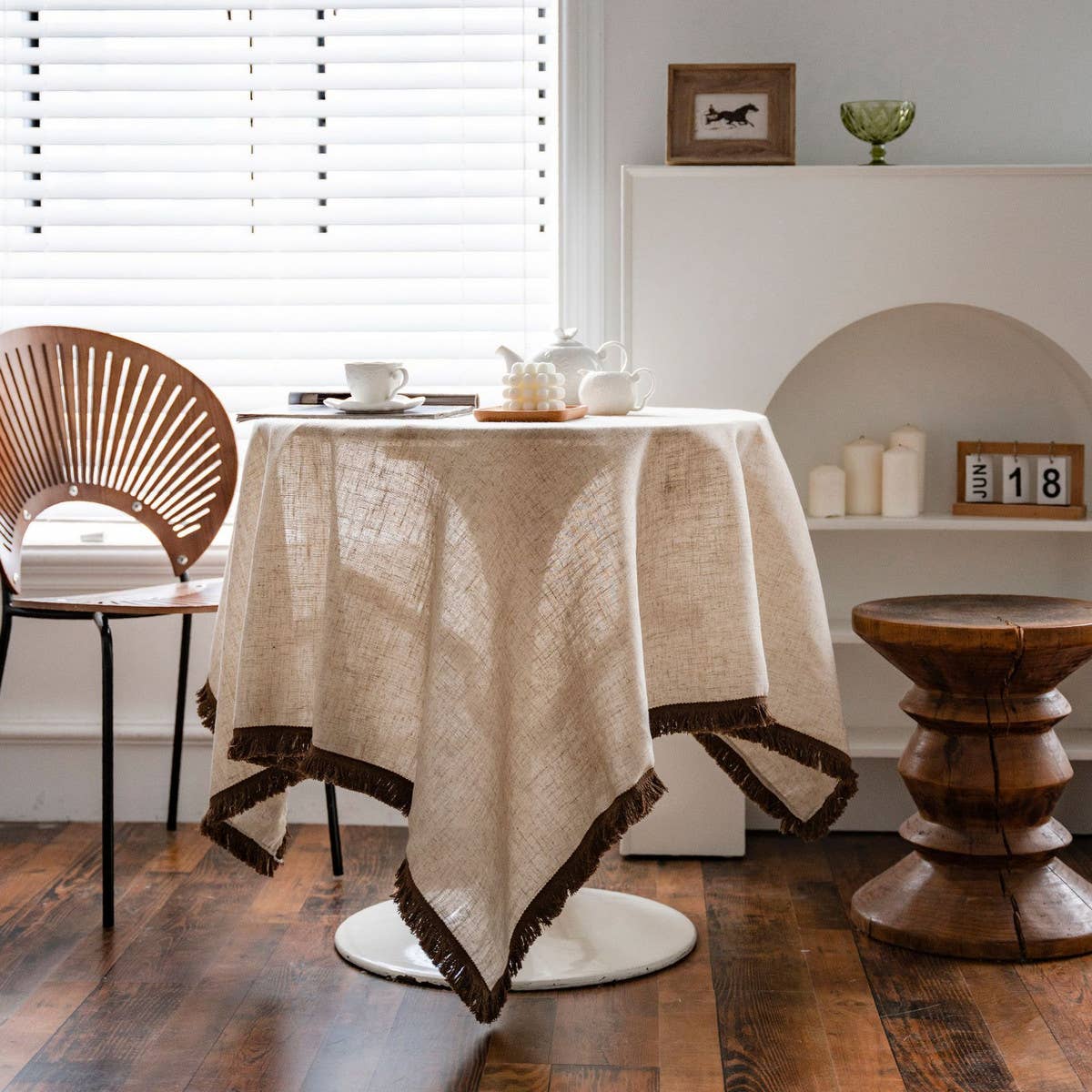 HOUSEHOLD SOLID COLOR KHAKI TASSEL DINING TABLE