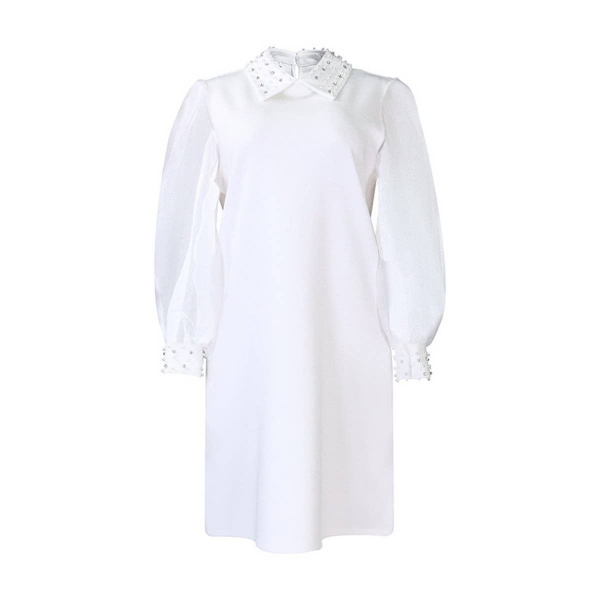 MESH STITCHING BEADED LOOSE PLUS SIZE DRESS