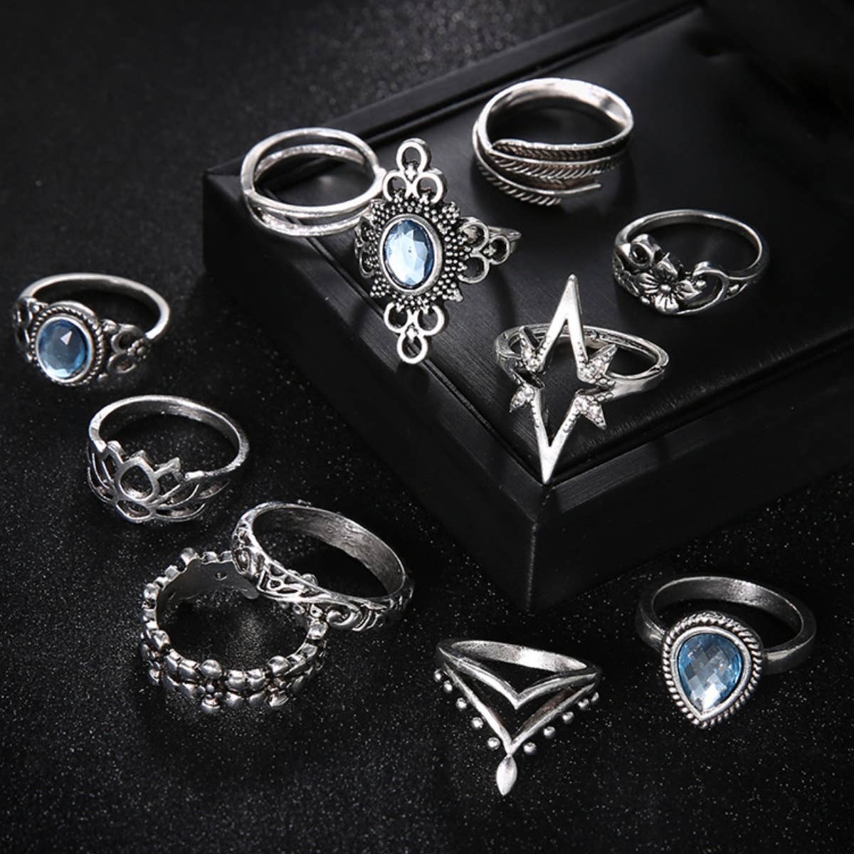 CWMM2999_VINTAGE DIAMOND STAR GEMSTONE RING SET