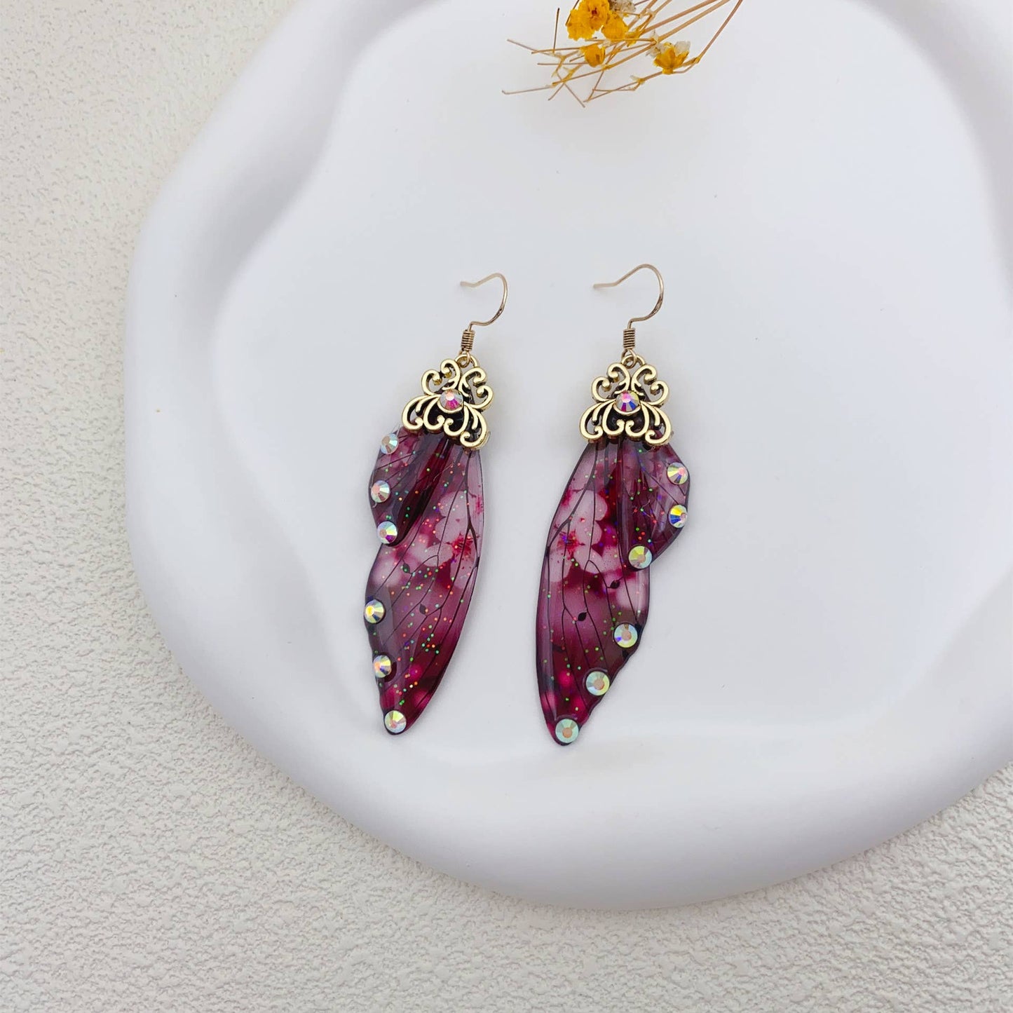 Elegant long earrings with cicada wing wings