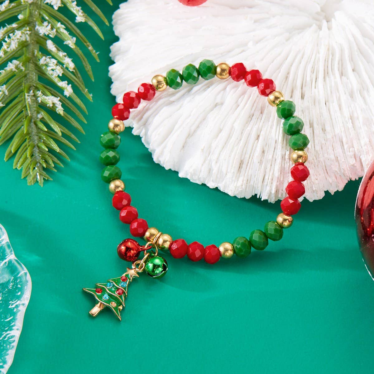 CWAJE2511_PENDANT SANTA CLAUS CRYSTAL BELL BEADED BRACELET