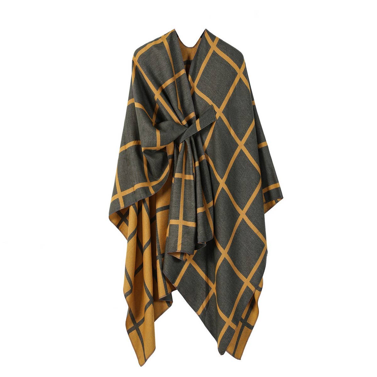SOLID COLOR FASHIONABLE KNITTED SHAWL CAPE_CWASC2129