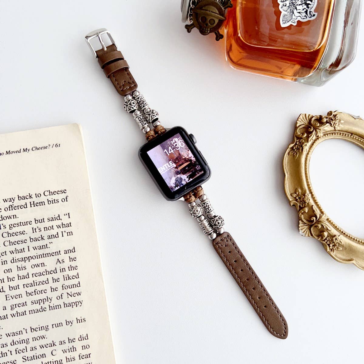 IWATCH8-1 SE TIBETAN SILVER GENUINE LEATHER STRAP