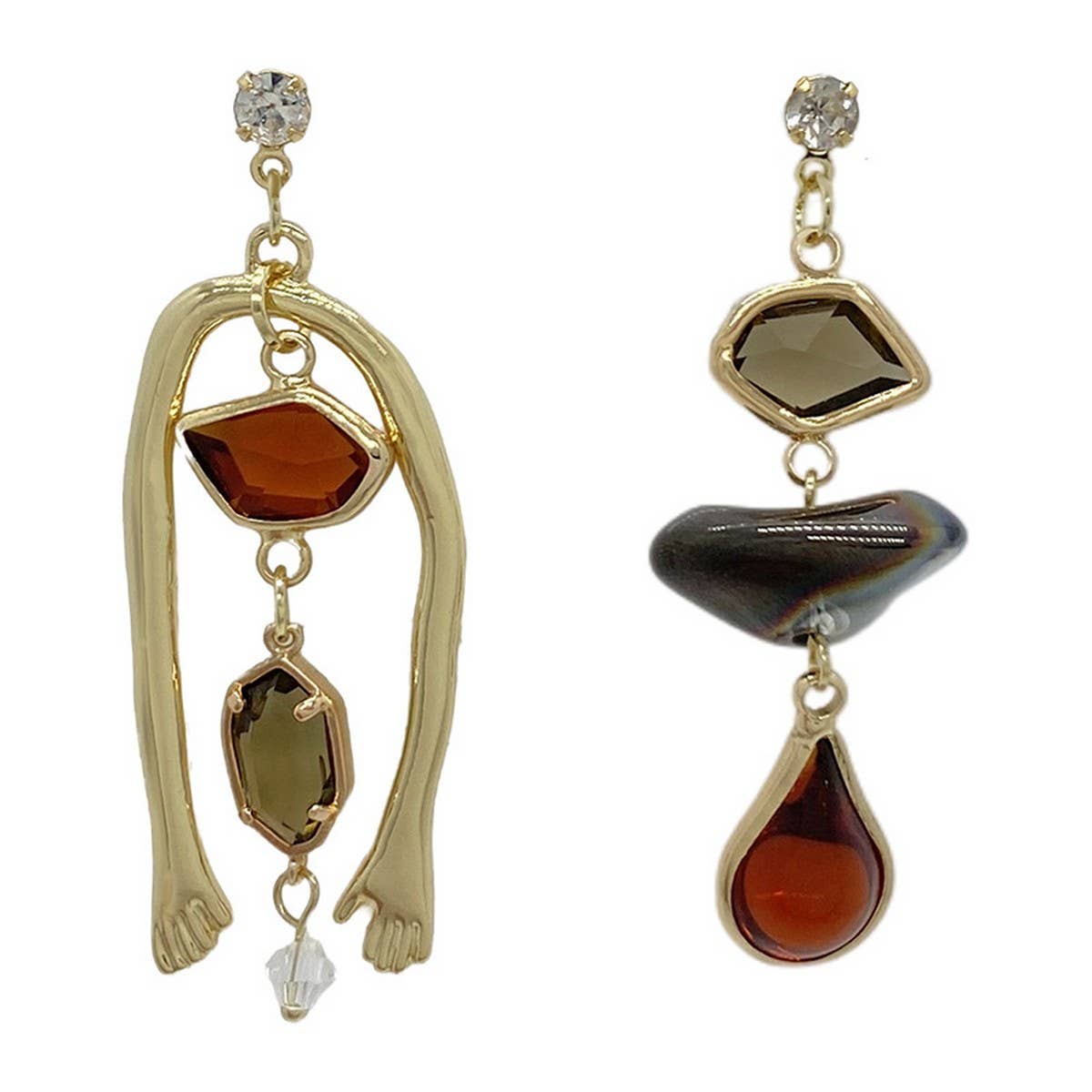ASYMMETRIC DIAMOND AND CRYSTAL PALM EARRINGS_CWAJE2318