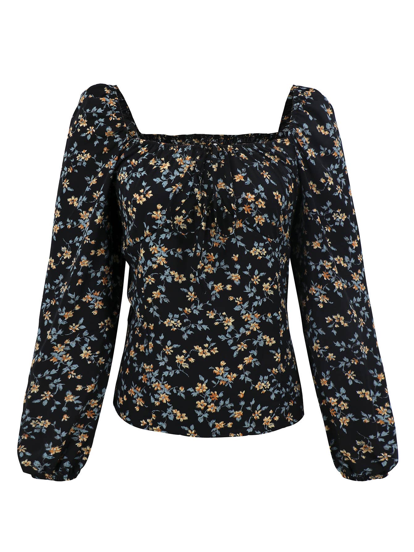 Floral Long Sleeve Square Neck Loose T-shirt
