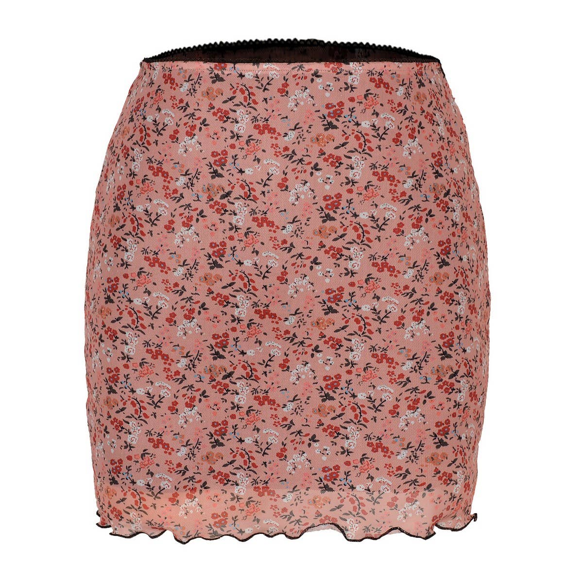 PRINTED MESH SKIRT DOUBLE LAYER SLIM HIP SKIRT_CWAB4794