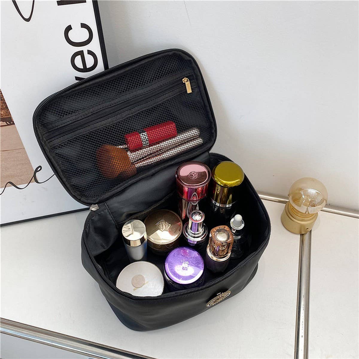NEW HIGH-END BLACK SOLID COLOR COSMETIC BAG_CWAB4498