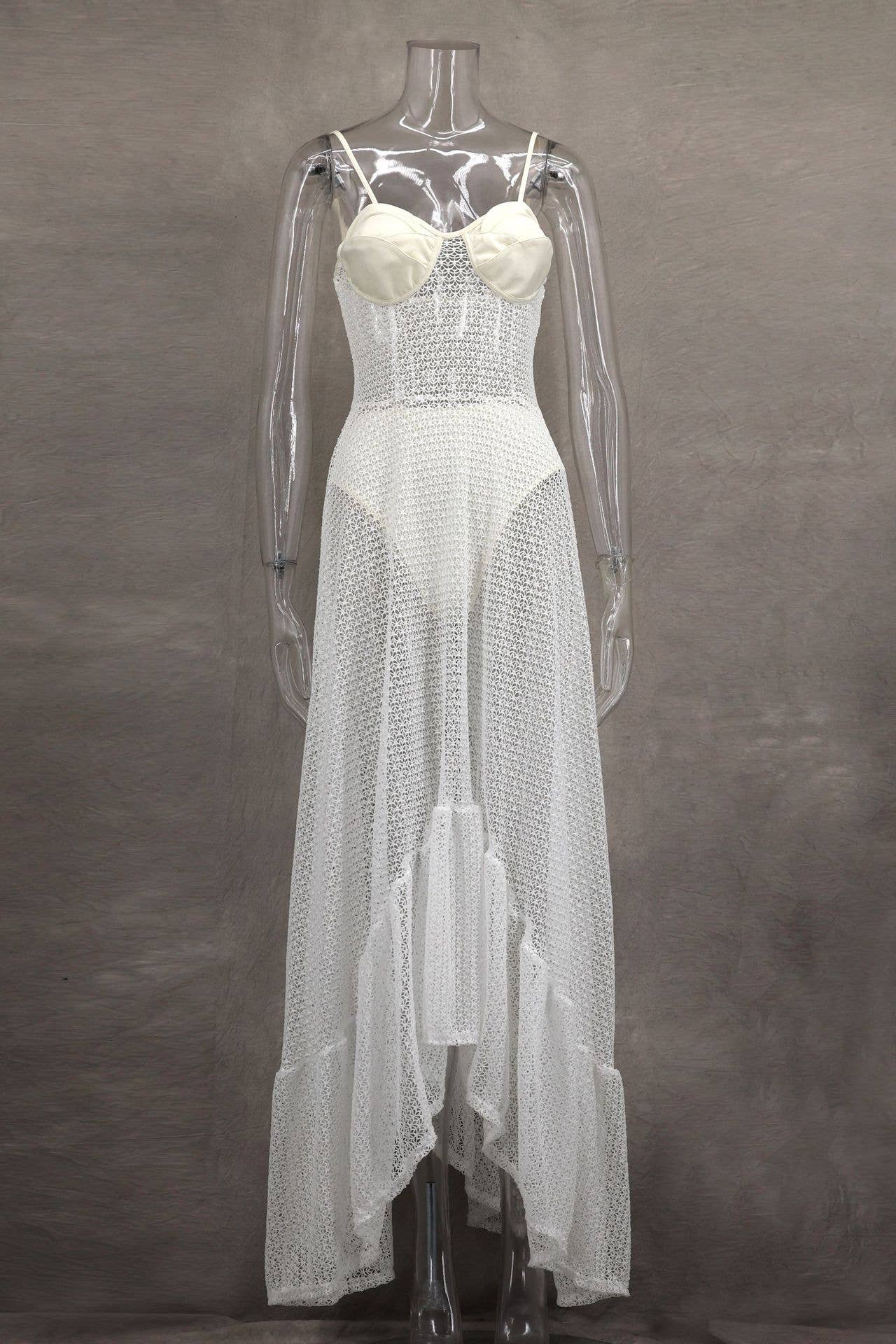 Floral Lace A-Line Sheer Strap Dress