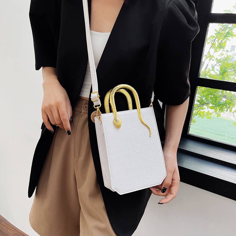 Stone-patterned glossy hand-held tote bag