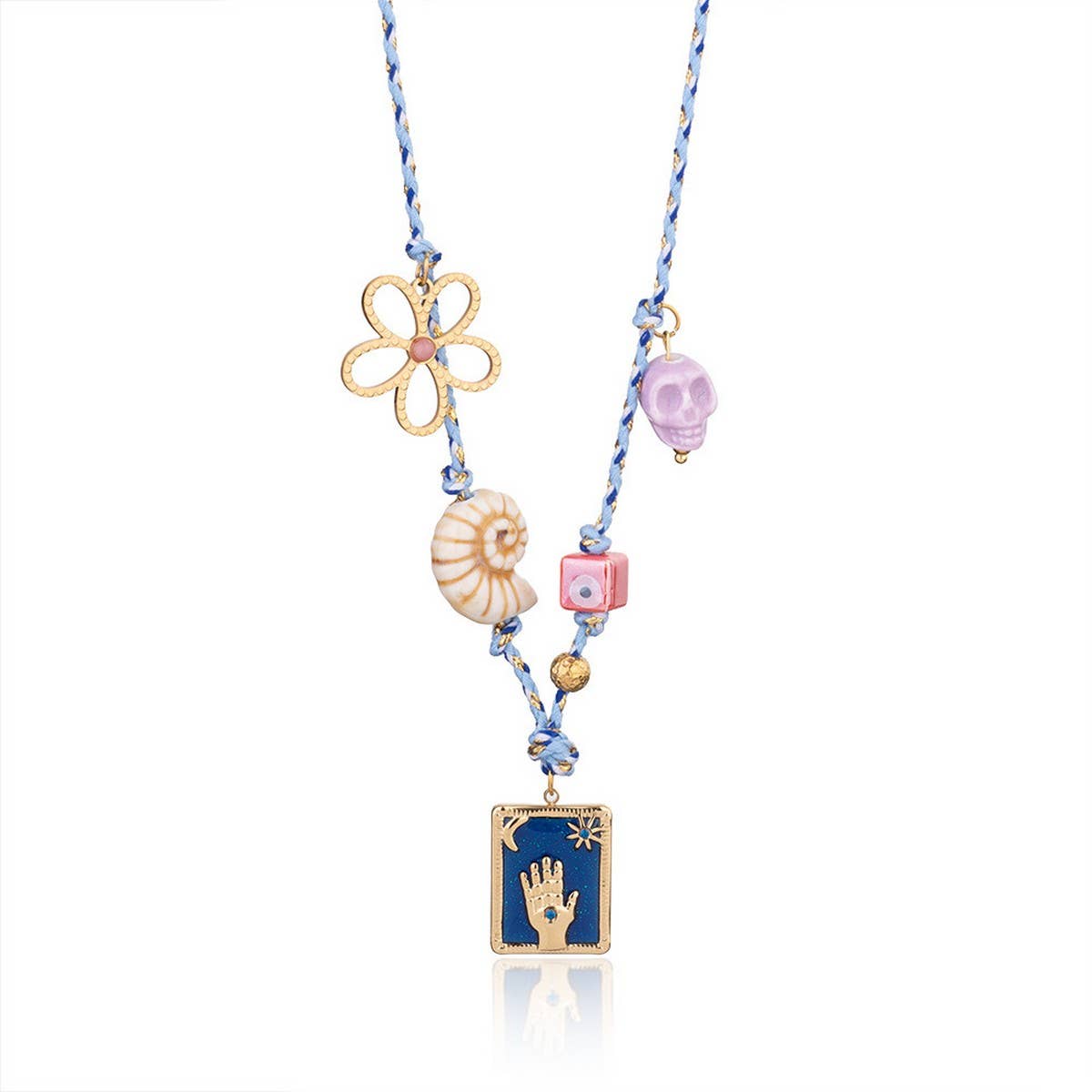 Evil Eye Shell Necklace with Color Rope_CWMM7528
