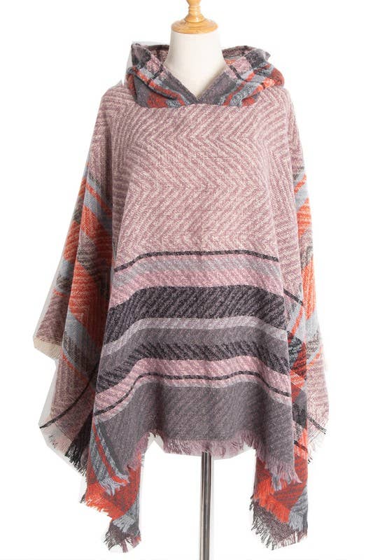 PLAID PATTERN FASHION HOODED CAPE_CWASC0018