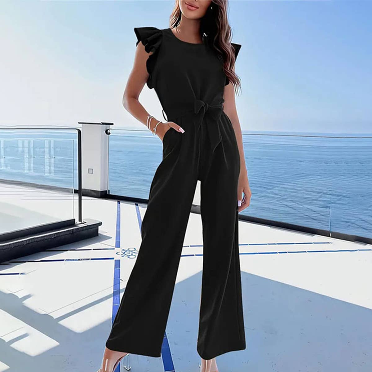 Woven lace-up jumpsuit_CWSJS0592